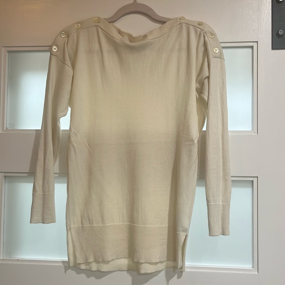 Lauren Ralph Lauren Cream Button-Shoulder Silk/Cotton Sweater S Cottagecore